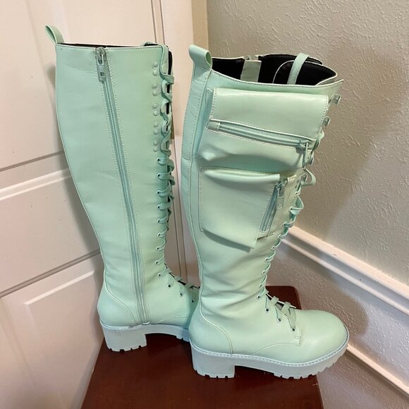 Sugar Thrillz - Mint Obsidian Pocket Combat Boots - Size 8M - Picture 2 of 16